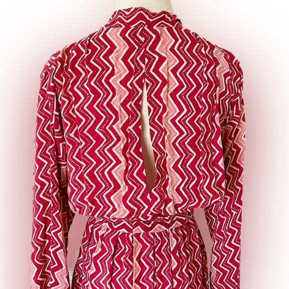 Natalie Martin Nico L/S Mini hand dyed batik wrap dress red pink size medium M - Picture 9 of 16